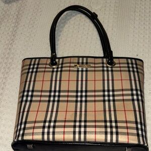 Burberry Tan and Black Checkered Tote